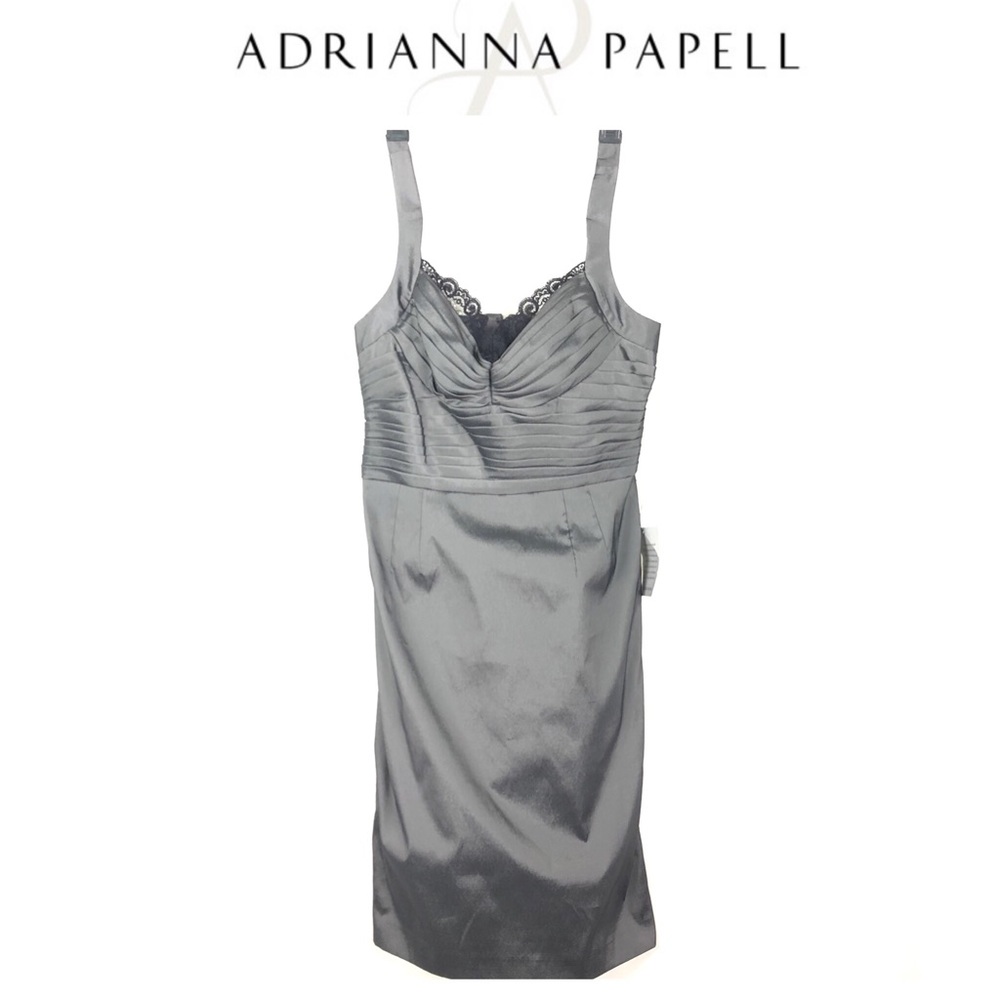 Adrianna papell sleeveless pleated grey dress 10